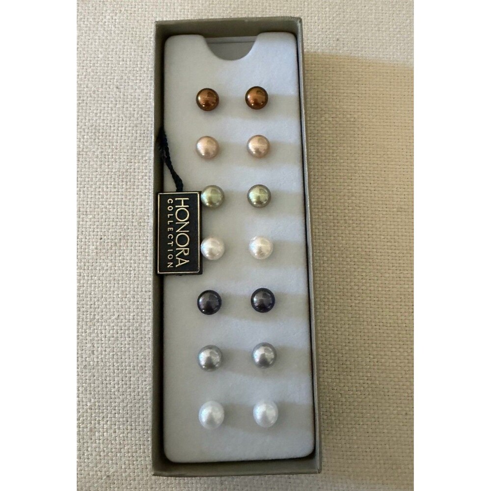 Honora Collection Sterling Silver 7 Pair Cultured Freshwater Pearl Stud Earrings